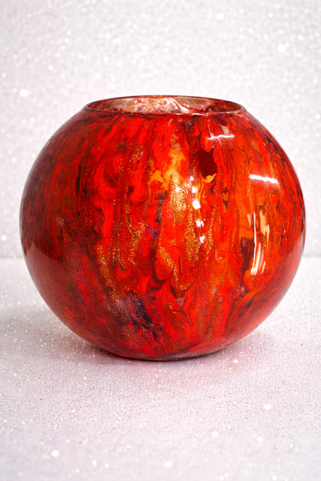 Red and gold large fish bowl vase