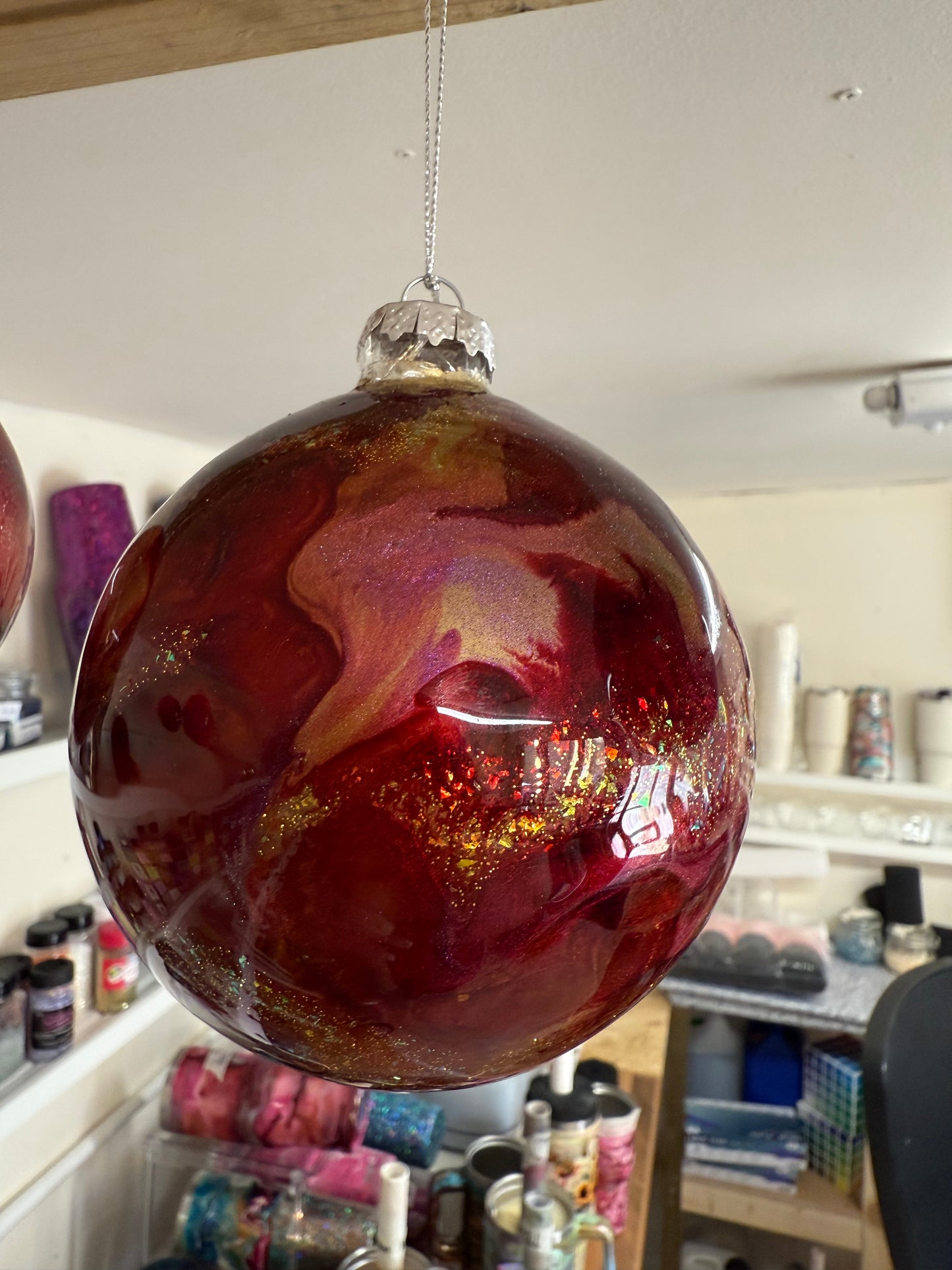 Glass Bauble 10cm approx ( example colours ) . Chose your colours .
