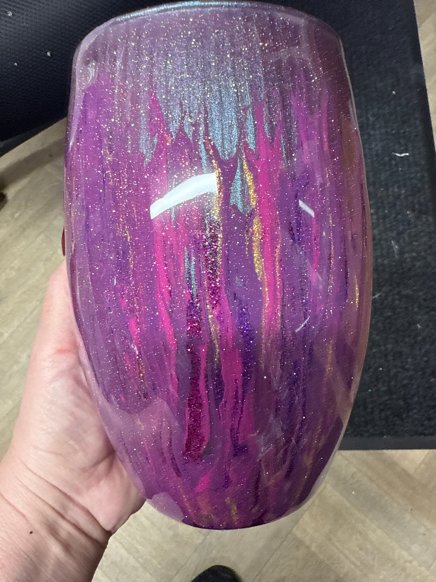 Ridged vase purple and cerise . Flowers not included