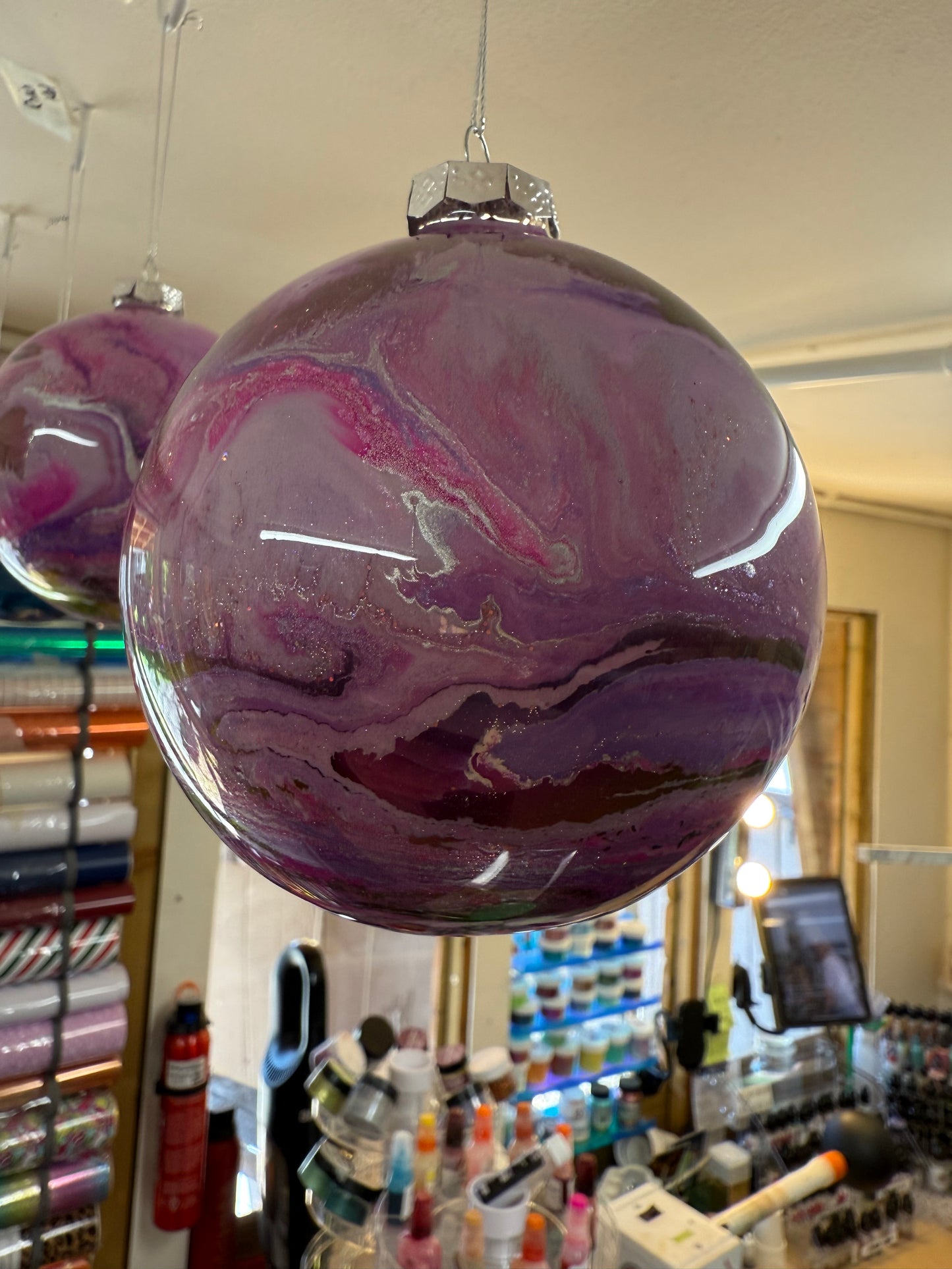 Glass Bauble 10cm approx ( example colours ) . Chose your colours .