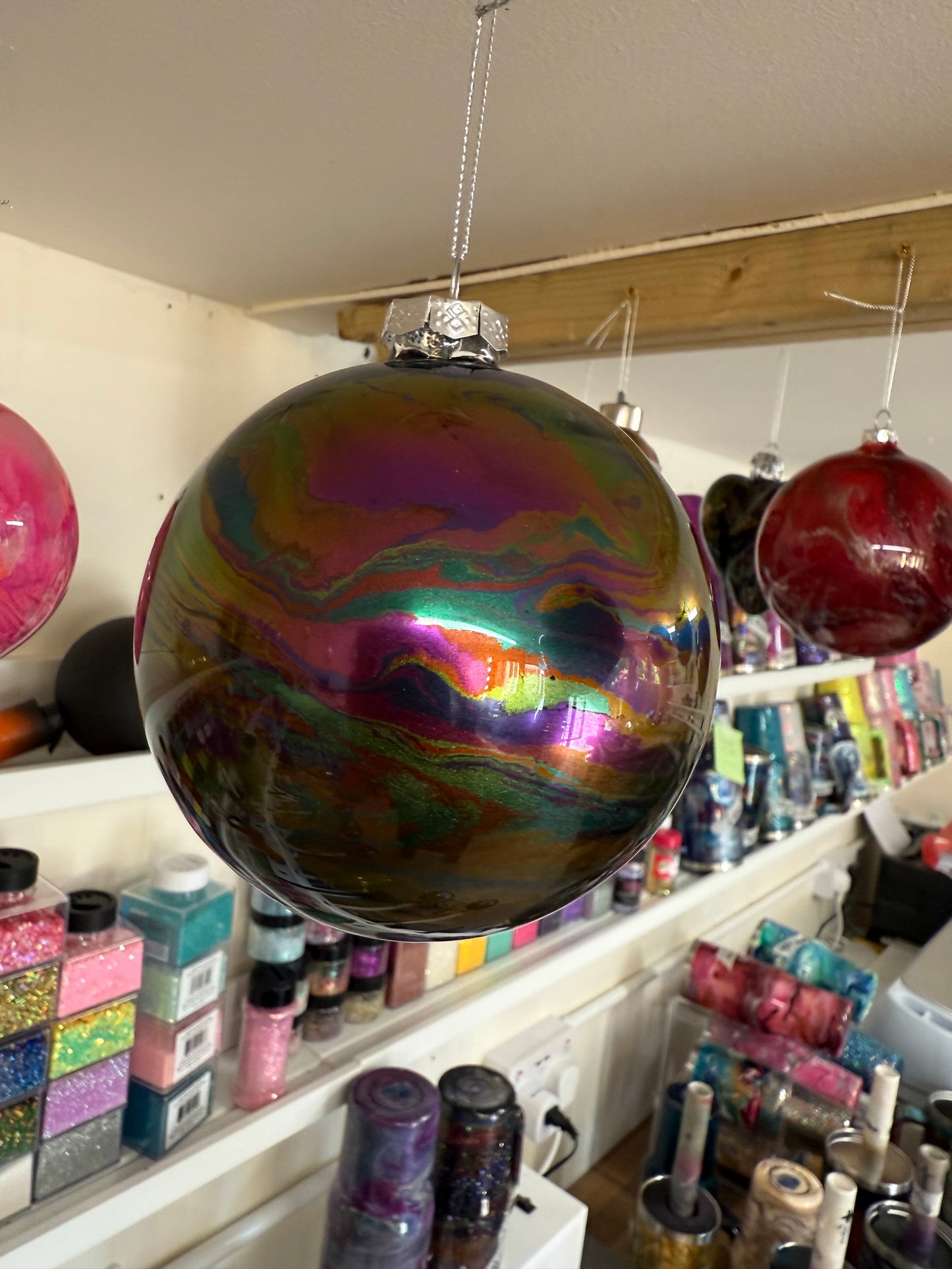 Glass Bauble 10cm approx ( example colours ) . Chose your colours .