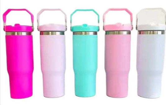 32oz hand held , top handle , flip straw double walled