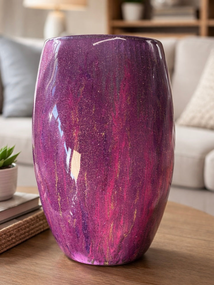 Ridged vase purple and cerise . Flowers not included
